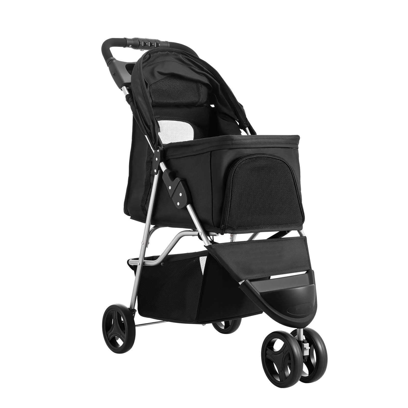 Foldable 3 Wheel Pet Stroller For Dogs With Brake For Travel Camp_voghion.com